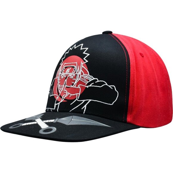 Men's Red/Black 80% Cotton Poly Twill, 20% Cotton Naruto Baseball Snapback Cap